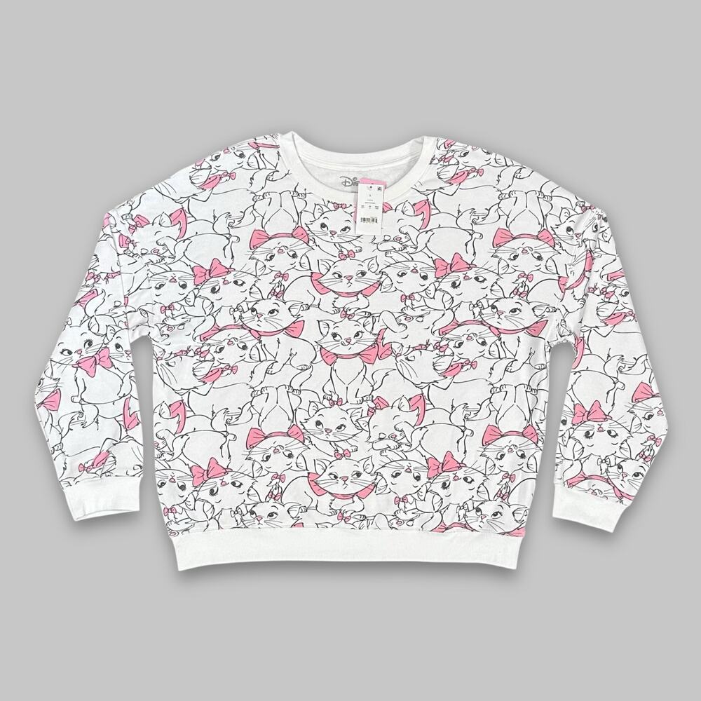 Disney Aristocats Marie Allover Print White Crewneck Sweatshirt - Women’s Size L